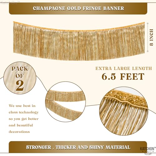 KatchOn, Large Champagne Gold Fringe Garland - 6.5 Feet, Pack of 2 | Foil Fringe Banner for 50th Birthday Decorations | Gold Streamers for Casino, Bachelorette, Graduation Decorations 2026 - color: Champaigne Gold