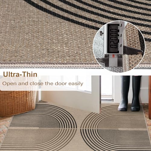 Rugalia Easy Jute Rainbow Entryway Rug, 2x3 Washable Non-Slip Indoor Outdoor Doormat, Neutral Boho Farmhouse Small Kitchen Rug Modern Abstract Throw Rugs for Entrance Bedroom Bathroom - color: Nature Rainbow, size: 2' x 3' (Rectangular)
