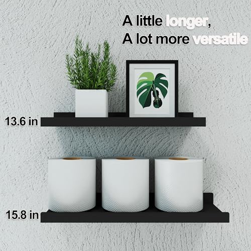 Black Floating Shelves for Wall Decor, Wall Mounted Wood Storage Shelf for Bedroom, Living Room, Bathroom, Kitchen, Nursery, Display Picture Ledge Shelf with Lip Set of 2-14 Inches, Black - color: Black, size: 13.6in