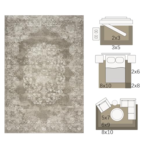jinchan Floral 2x3 Rug for Entryway - Vintage Washable Area Rug Ultra-Thin Low Pile Soft Small Non-Slip Distressed Indoor Doormat Accent for Entrance Kitchen Bedroom Bathroom (2x3ft, Brown) - color: Fairyland Brown, size: 2' x 3' (Buttery Soft)
