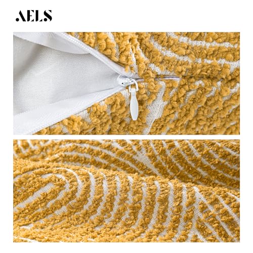 AELS Boho Decorative Textured Throw Pillow Covers 12x20, Organic Modern Mid Century Rainbow Tufted Pillow Case, Farmhouse Rustic Geometric Woven Cushion Case for Bed Couch Sofa, Mustard Yellow - color: Mustard Yellow, size: 20" x 12" (Pack of 2)