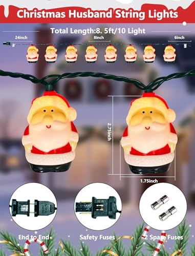 8.5Ft Christmas Santa Light, Christmas Decorations String Lights with 10 Santa Claus Bulbs, Plug in Hanging Fairy Lights for Indoor Party Kid's Room Xmas Tree Patio Bedroom Garden Decor - color: Santa Claus