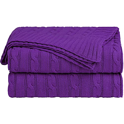 uxcell Cotton Cable Knit Throw Blanket Soft Throw Couch Covers Knitted Blankets for Sofa Bed, Purple Throw(47" x 70") - color: Purple, size: Throw (47" *78")