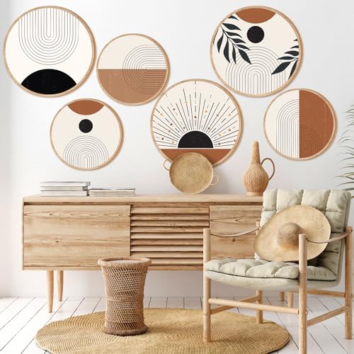 Geetery 6Pcs Boho Wall Art Decor Wooden Wall Decoration for Living Room Farmhouse Round Bohemian Decor Geometric Sun Wood Art 10" 8" Bohemian Hanging Minimalist for Office(Elegant) - style: Elegant