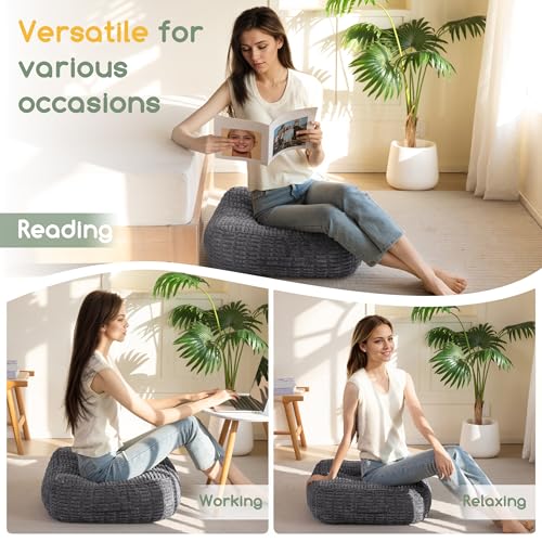 HIGOGOGO 6" Floor Pillow Cushion for Adults, Meditation Cushion Pillow, Blended Corduroy Cover, Large Square Floor Sitting for Tatami Living Room or Yoga, 2Pack, Dark Grey - color: Square Dark Grey, size: 6" Thick(Pack of 2)