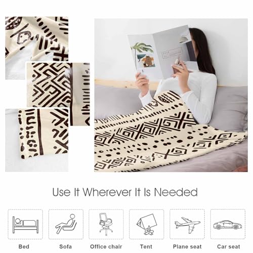Boho Beige Throw Blanket Fleece Blanket for Couch, Vintage Tribe African Texture Soft Microfiber Fuzzy Cozy Lightweight Blankets for Home Bed Sofa All Season 30 x 40 Inch - size: 30*40in