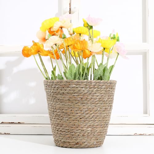 Hemoton Rattan Planter Basket Wicker Plant Flower Pot 8.7 Inch Seagrass Woven Indoor Planter for Home Decor and Succulent Plants