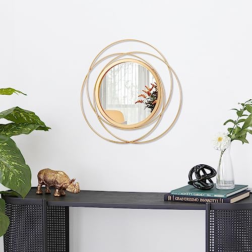 Gold Art Circle Mirror for Wall with Iron Metal Wire Frame Wall-Mounted Mirror for Home Decor Living Room Bedroom Bathroom Entryway Small 12" - color: Round-gold, size: 12"L x 12"W