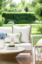 Hofdeco Premium Grandmillennial Coastal Hampton Patio Indoor Outdoor Throw Pillow Cover Only, 22"x22" Water Repellent for Backyard, Couch, Poolside, White Grass Green Solid - color: White Grass Green Solid 22"x22"