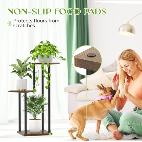 Oppro 3 Tier Plant Stand Indoor Outdoor, Wood Metal Flower Shelf Pot Holder Clearance, Tall Multiple Plants Corner Rack Aesthetic Organizer for Patio Orchid Office Porch Living Room Garden, Black Oak - color: Oak-3 Tier
