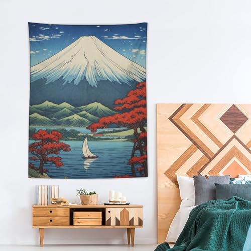 Large Tapestry Wall Hanging Decor Mount Fuji Mountain Landscape Lake Fall Leaves Japanese Painting Tapestry Wall Decor for Bedroom Aesthetic Wall Art Living Room Decor for Men And Woman 60"x80" - color: Style2, size: 80L" x 60W"