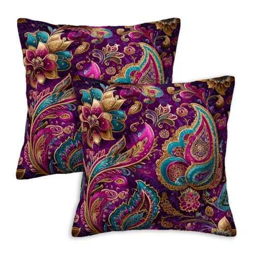 Bohemian Throw Pillow Covers 18x18 Set of 2 | Decorative Cushion Covers for Couch Sofa Bed | Paisley Home Decor Pillow Cases for Living Room Bedroom | Boho Flower Accent - color: Boho Paisley