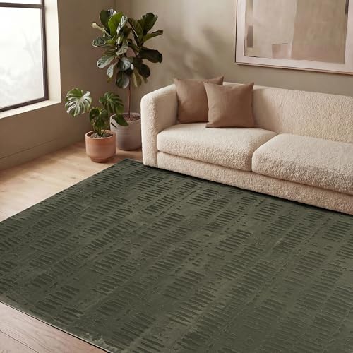 Revival Rugs Shell 7'x9' Area Rugs for Living Room Bedroom Dining Room - Washable, 100% Recycled, Oeko-TEX Certified, Modern, Medium Pile, Green - color: Green, size: 6'7" x 9' (Rectangular)