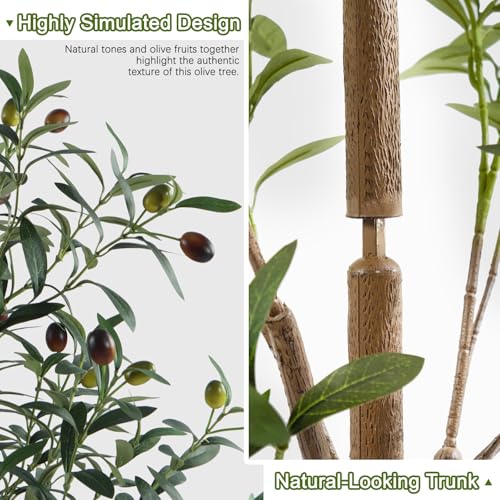 6FT Artificial Olive Tree Indoor, Tall Faux Olive Tree with Pot&Basket, Large Fake Olive Tree with Realistic 1080 Silk Leaves and 60 Fruits for Living Room Home Office Decor - size: 6ft
