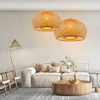 Arturesthome 1 Light Weaving Bamboo Pendant Light for Kitchen Island, Wicker Chandelier,Handmade Woven Hanging Ceiling Light Lampshade for Living Room Bedroom - size: A 23.6"*17.6"