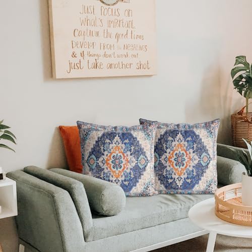 Snycler Blue Boho Throw Pillow Covers Set of 2 Boho Rug Carpet Double Sided Pattern Cotton Soft Pillow Case Cushion Cover Pillowcase for Garden Couch Sofa Bed Decorative 20x20 inch - color: Blue, size: 20" x 20" (Pack of 2)