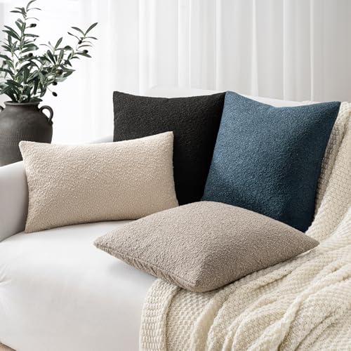Pack of 2 18x18 Inch Decorative Boucle Throw Pillow Covers Textured Square Pillowcaes Accent Solid Cozy Soft Cushion Covers Home Decor for Sofa Couch Living Room Home Decor,Dark Blue - color: Dark Blue, size: 18" x 18" (Pack of 2)