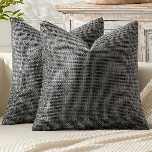 MIULEE Pack of 2 Couch Throw Pillow Covers 18x18 Inch Dark Gray Modern Boho Accent Decorative Pillow Covers Soft Polyester Farmhouse Cushion Covers for Home Decor Bed Sofa Living Room - color: Dark Gray, size: 18" x 18" (Pack of 2)