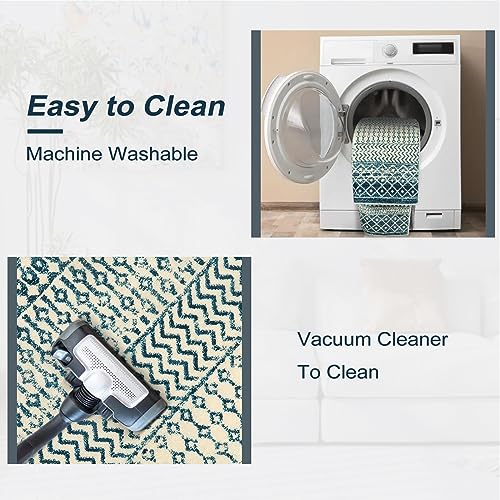 Geometric Moroccan Small Rug 2x3, Soft Non-Slip Distressed Retro Blue Rug Front Door Mat, Machine Washable Kitchen Rug Indoor Door Mats for Entryway Bedroom Bathroom Kitchen - color: Royal Blue, size: 2' x 3' (Rectangular)
