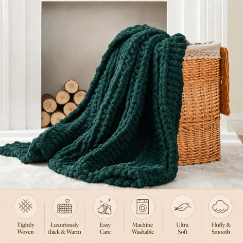 Battilo Christmas Green Throw Blanket for Couch, Chunky Knit Throw Blanket, Super Soft Warm Cozy Chenille Throw Blanket for Bed, Sofa, Living Room, Christmas Decor, 50"x60" - color: Christmas Green