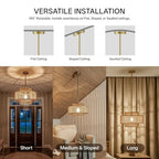 Boho Rattan Pendant Light, 12.6" Hand-Woven Wicker 1-Light Chandelier with Gold Metal Finish, Adjustable Hanging Ceiling Lamp for Kitchen Island, Dining Room, Bedroom, Coastal Farmhouse