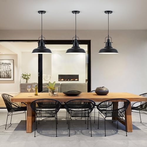 Zlepmlla Famrhouse Pendant Light, Black Pendant Light Fixture with Metal Dome Shade, Adjustable Height Hanging Light for Kitchen Island, Living Room, Bedroom - color: Metal Black