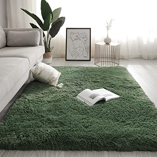 Wlian Super Soft Shaggy Rugs Fluffy Carpets for Bedroom - Washable Fuzzy Area Rugs Anti-Slip for Bedroom Living Room Kids Room Girls Nursery Home Decor, 1.3x2 Feet, DarkGreen - color: Darkgreen, size: 1.3×2 Feet