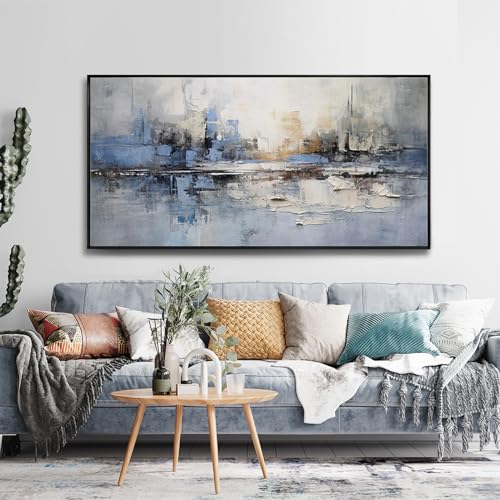Abstract Wall Art Wall Decor Blue and Gray White Modern Canvas Art Print Abstract Artwork Framed Pictures for Living Room Bedroom Bathroom Office Home Decor Can Be Hung Directly 20"x 40" - color: Blue, size: 40"L x 20"W