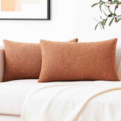 Mixhug Decorative Boucle Throw Pillow Covers, Rust, 12 x 20 Inches, Pack of 2 - Textured Boho Pillow Covers for Couch and Bed - color: Rust, size: 20" x 12" (Pack of 2)