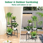 5 Tier Metal Plant Stand for Indoor Outdoor, Black | Foldable, Toolless Assembly, Flexibly Adjustable, Waterproof, Antislip