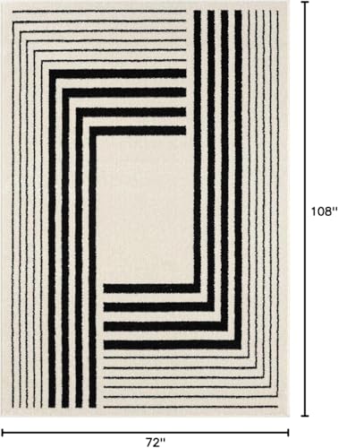 Abani Geometric Beige/Black Area Rug -4'x6' - Modern 3D Lines Design - Deco Collection - Easy to Clean - Durable for High Traffic Areas - Bedroom, Office & Kitchen - Medium Pile - color: Geometric, size: 4' x 6' (Rectangular)