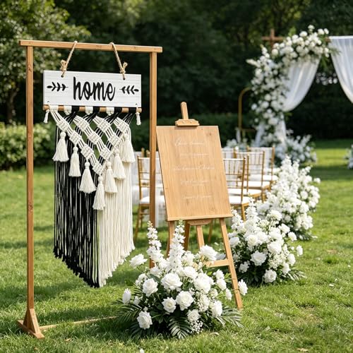 LOMOHOO Welcome Sign Macrame Wall Hanging Woven Tapestry Home Sign Front Porch Door Decor Rustic Yard Sign Art Home Decoration Housewarming Gift (White) - color: White