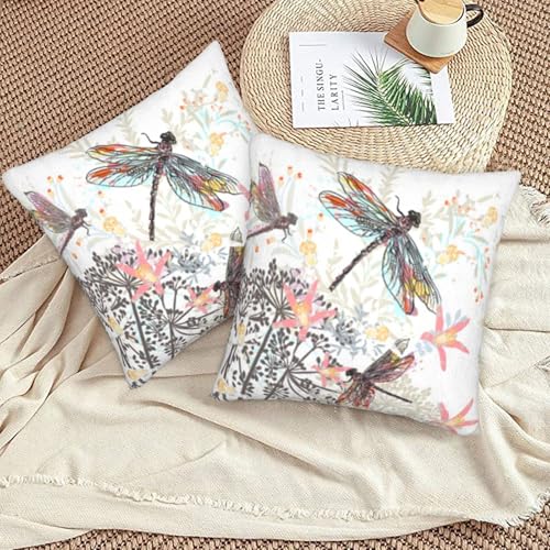 Dragonfly Flower Throw Pillow Covers 18 X 18 Inch Set of 2 Pillow Cases Decoration Cushion Cover for Sofa Bedroom Living Room Outdoor - color: Dragonfly Flower