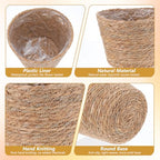 3 PCS Plant Baskets Indoor with Plastic Liner, Water Hyacinth Woven Planters Flower Basket, Planter Basket for Rustic Boho Home Farmhouse Floor Potted Pots Decor