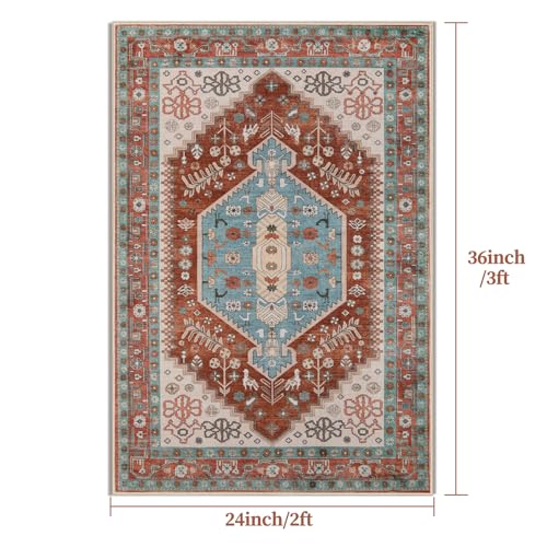 Ciicool Small Area Rug, 2x3ft Boho Rug, Ultra Soft Entry Rugs for Entryway, Non-Slip Washable Rugs Oriental Low-Pile Indoor Mat Floor Carpet for Entrance Bedroom Kitchen Bathroom Foyer Decor - color: Orange/Green, size: 2' X 3' (Rectangular)