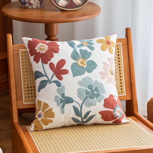 YIcabinet Pack of 2 Throw Pillow Covers,Embroidered Flower Pillow Case Soft Square Decorative Pillowcases for Home Sofa Couch 18x18 Inch - color: White04
