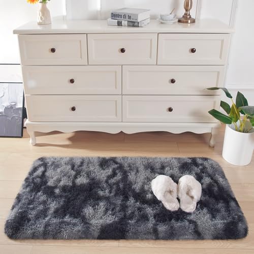 Chicrug Soft Runner Rugs for Bedroom Living Room Plush Fluffy Rug 2x4 Feet, Shag Furry Area Rug Carpet Non Shedding for Nursery Children Kids Girls Room Home Decorative, Grey and Black - color: Grey and Black, size: 2' x 4' (Runner)