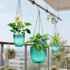 4 Pack Self Watering Hanging Planters with Drainage Holes –Hanging planters for Indoor Plants, Flowers, Succulents – Lightweight, Durable Hanging Baskets Green - color: Emerald Green