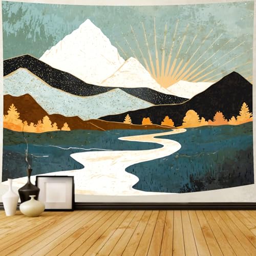 Delur Boho Mountain Tapestry Sunset Nature Forest Tree Landscape Wall Hanging Tapestry Sunrise Abstract Psychedelic Headboard for Bedroom Living Room Home Decor (59.1" x 78.7") - color: Boho Mountain, size: 59.1"L x 78.7"W