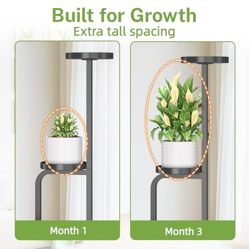iDavosic.ly Tall Plant Stand Indoor, 4 Tier Corner Multiple Flower Holder Shelf with Metal Trays, Space Saving Display Rack for Living Room Balcony Patio Porch Outdoor | Black & Brown - color: Black