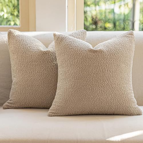 GEEORY Decorative Throw Pillow Covers 16x16 Inch Pack of 2,Textured Boucle Neutral Cushion Cases for Bed Couch Sofa, Accent Mordern Farmhouse & Minimalist Home Decor (Oatmeal Beige) GE03-16 - color: Oatmeal Beige, size: 16" x 16" (Pack of 2)
