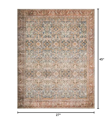 Loloi Layla Collection LAY-04 Ocean/Rust 2'-3" x 3'-9" .13" Thick Accent Rug, Soft, Durable, Vintage Inspired, Distressed, Low Pile, Non-Shedding, Easy Clean, Printed, Living Room Rug - color: Ocean / Rust, size: 2'3" x 3'9" (Rectangular)