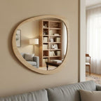 Asymmetrical Wood Frame Wall Mirror, Irregular Organic Decorative Wall-Mounted Mirror for Living Room, Bedroom & Entryway, Modern Mid-Century Boho Accent Mirror 24" x 35"