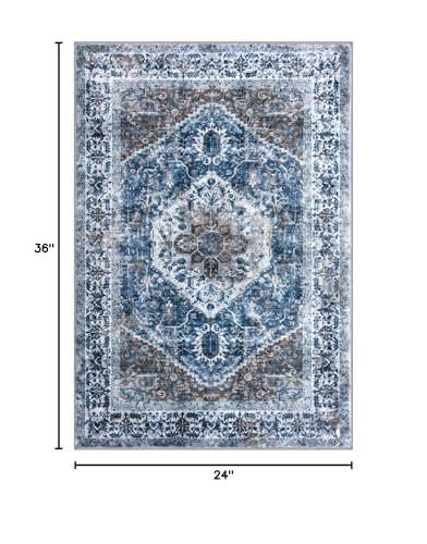 KOZYFLY Small Area Rug 2x3 Ft Rugs for Entryway Washable Boho Entry Rug Non Slip Door Mat Indoor Entrance Blue Printed Faux Wool Vintage Printed Kitchen Rug Throw Rugs for Entrance Kitchen Bathroom - color: Blue/Brown/White, size: 2' x 3' (Rectangular)