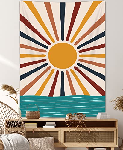 JAWO Boho Sun Wave Vertical Tapestry, Vintage Abstract Rainbow Aesthetic Tapestry Wall Hanging for Bedroom, Retro 70s Mid Century Modern Art Tapestries Poster Blanket College Dorm Decor (60"X80") - color: Sun-3, size: 80"L x 60"W