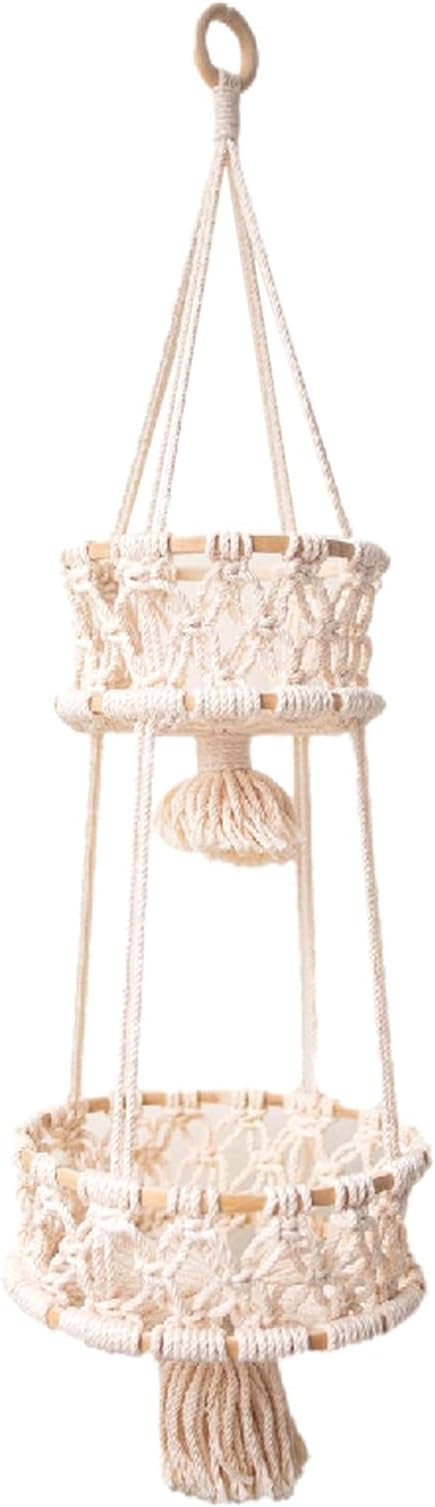 Multi Layer Woven Rope Organizer | Boho Hanging Plant Holder – 3-Tier Macrame Flower Basket, Decorative Indoor Pot Storage, Unique Hanging Ornament for Bedroom, Balcony, Kitchen, Office, Housewarming