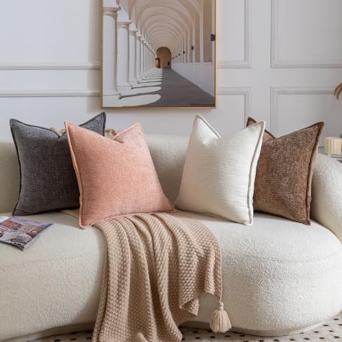 MADIZZ Pack of 2 Decorative Throw Pillow Covers Soft Chenille Throw Pillows Solid Textured Cushion Covers for Couch Sofa Bedroom Living Room 20x12 Inch, Peach - color: Peach, size: 20" x 12" (Pack of 2)