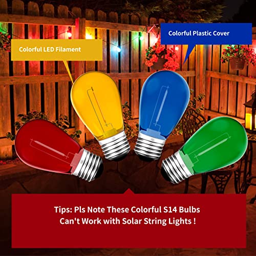 Meconard 24Pack S14 Colored LED String Light Bulbs,1Watt Plastic Shatterproof Waterproof Outdoor Indoor Replacement Bulbs for Home Decor, E26 Medium Base, Multi-Color: Red/Green/Blue/Orange - color: Multi-colored, size: 24 Count (Pack of 1)