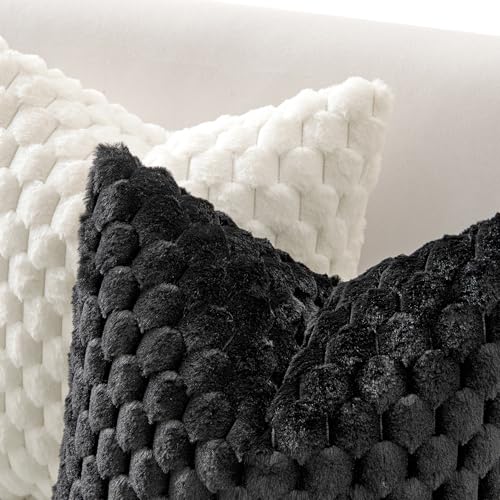 MIULEE Black Faux Fur Decorative Throw Pillow Covers 18x18 Inch Set of 2 Super Soft Cozy Plush Cushion Cases Luxury Fluffy Pillowcases for Sofa Couch Bed Living Room - color: Black, size: 18" x 18" (Pack of 2)