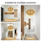 BoostArea 5-Tier Boho Chandelier Light Fixture,20" Hand Woven Pendant Lights Kitchen Island,Large Farmhouse Pendant Light for Kitchen,Dining Room,Hallway, Foyer - color: Gold & Brown